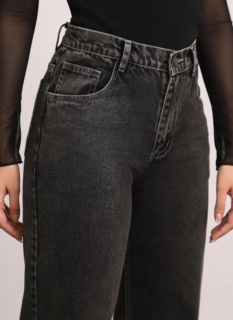 Urbano Fashion  Urbano Fashion Women's Grey High Rise Straight Fit Washed Jeans Non-Stretchable for Women | Best Price UAE